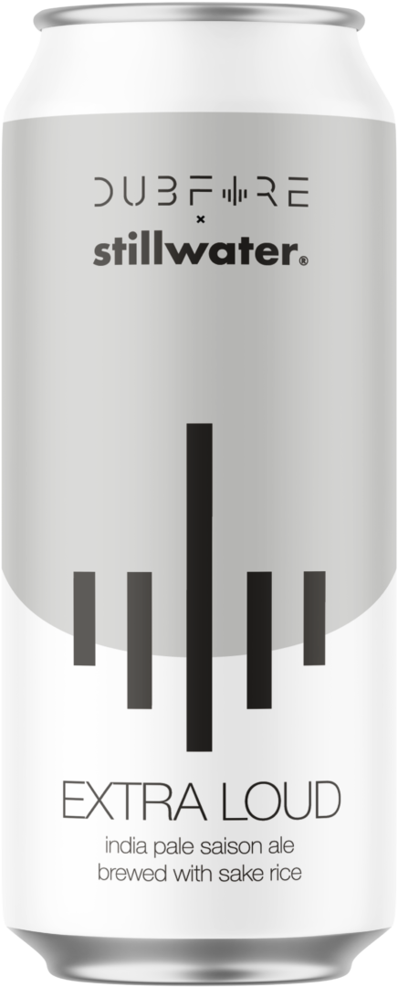 Extra Loud can design featuring the dj dubfire logo on a silver stillwater dot logo
