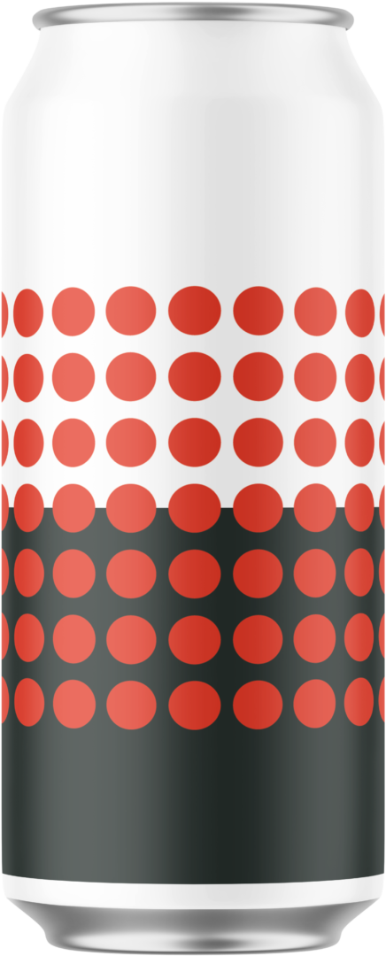New Sensation can design featuring grid of red dots on a white and dark green can base