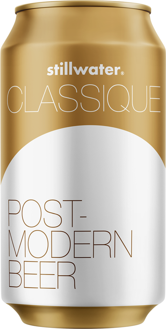 Classique all gold can with large white dot and Post Modern Beer text