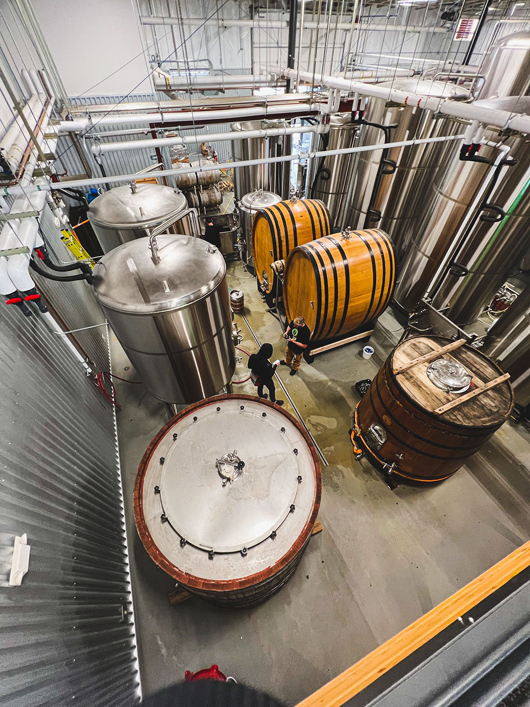 Overhead view of tanks in Stillwater's brewery