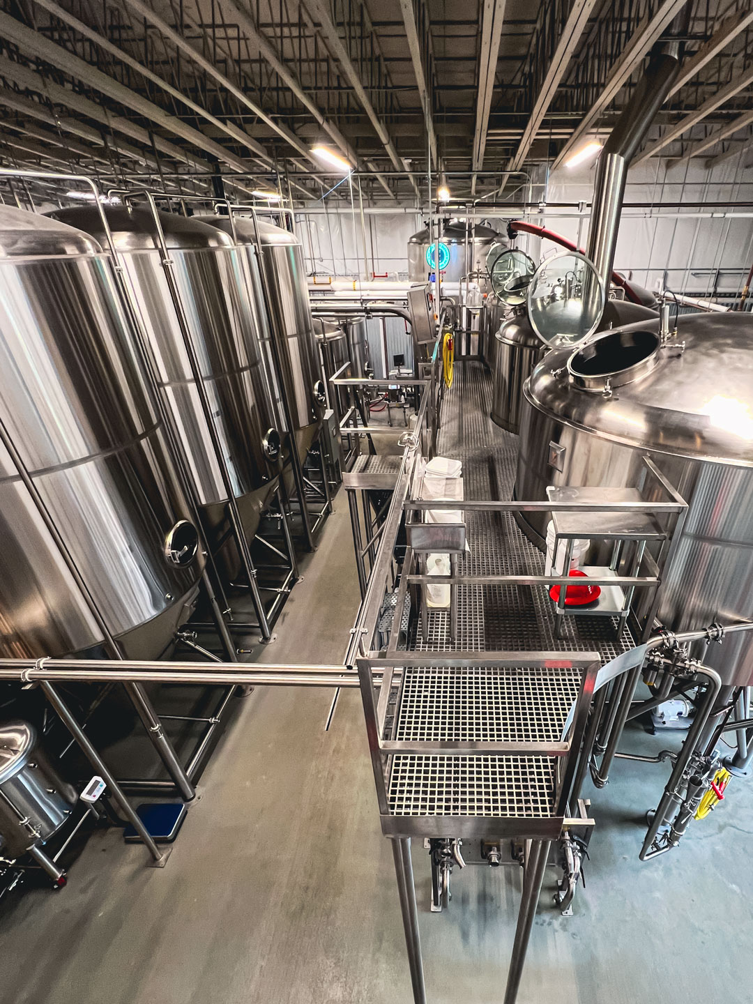 Birds-eye-view of the brewing tanks